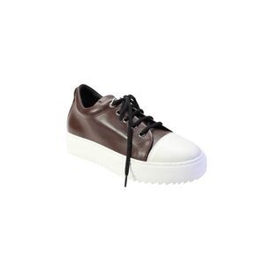 Bruglia Womens Leather Round Toe Lace Up Low Top Sneakers Brown Size 36 6